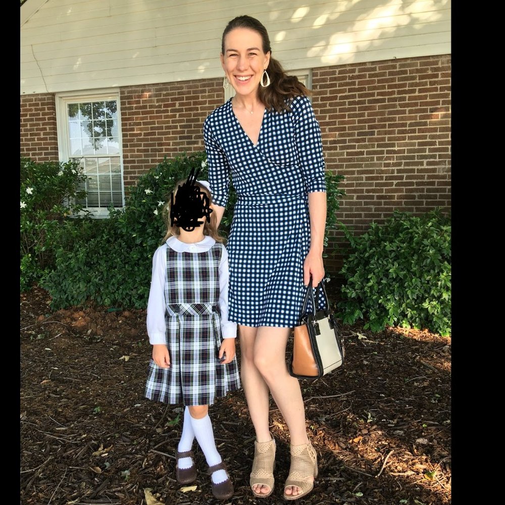 Leota perfect wrap dress blue gingham - small